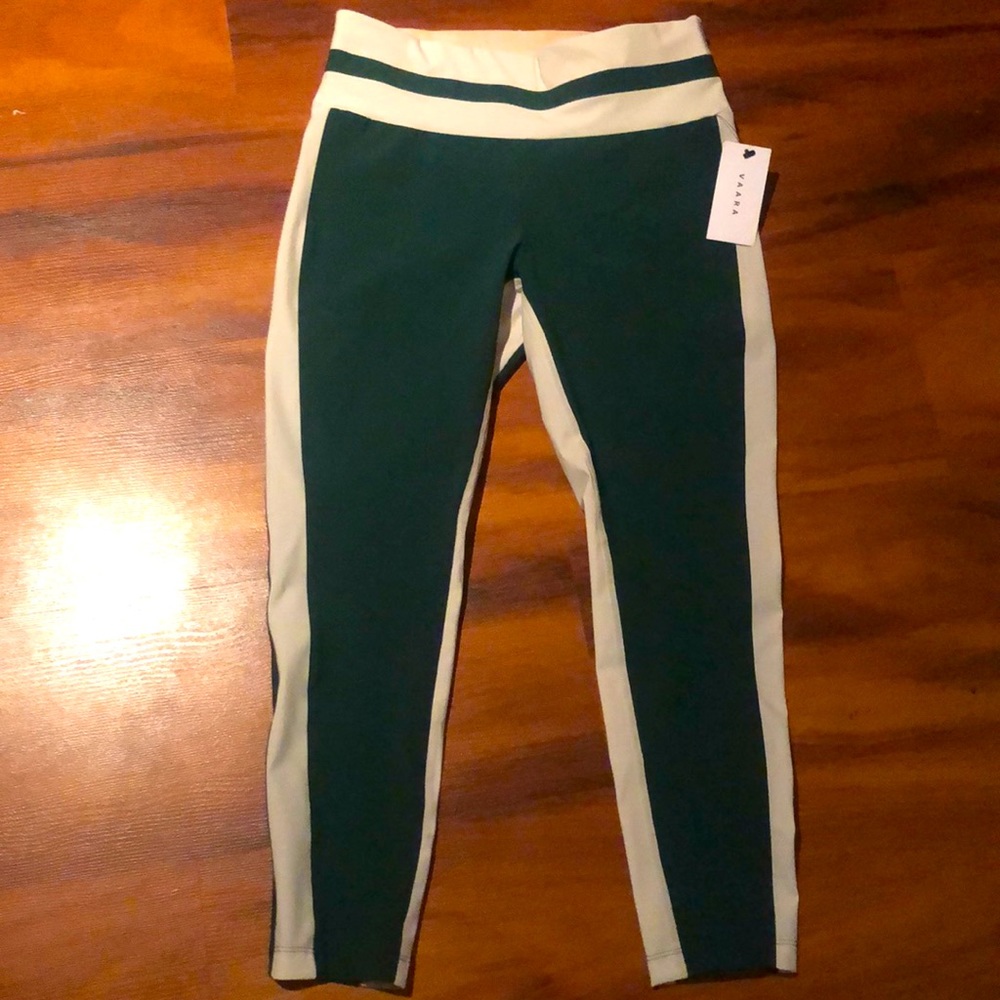 NWT  - VAARA - RARE Green Flo Tuxedo Striped 7/8 Leggings